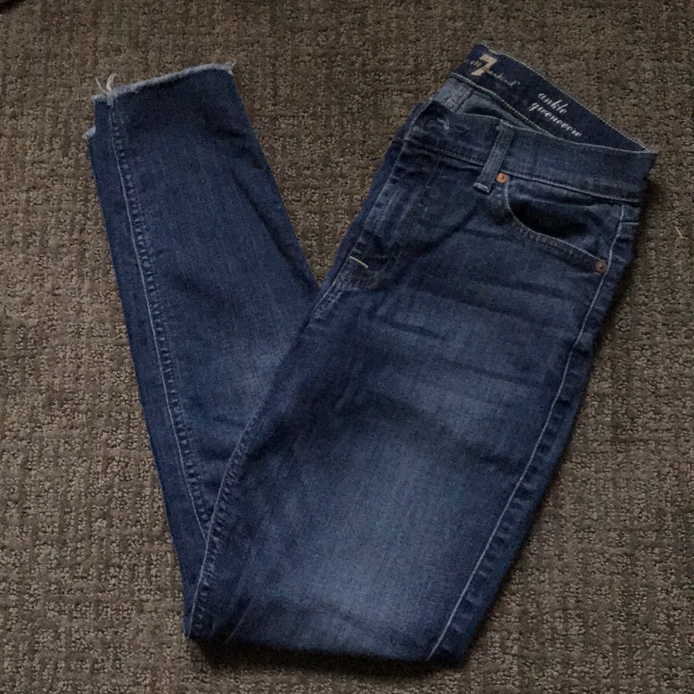 7 for All Mankind Frayed Hem Ankle Skinny Jeans